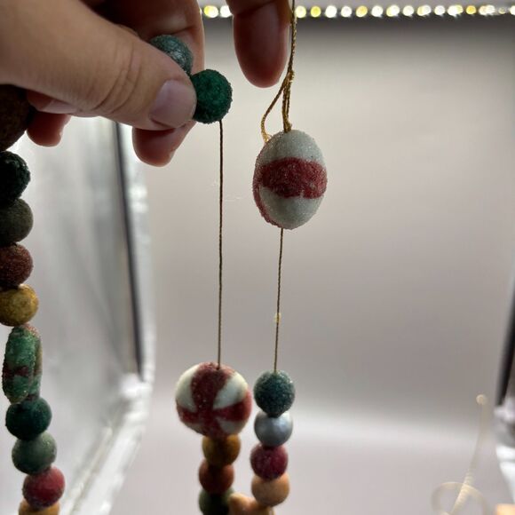 Vintage Blow Mold Sugared Christmas Candy Garland Mid Century Peppermint Stars - Picture 4 of 8